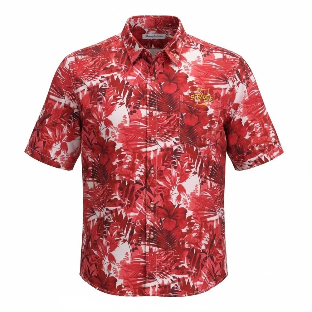 Iowa State Cyclones Coast IslandZone Camp Shirt Mens Medium Red‎ Tommy Bahama